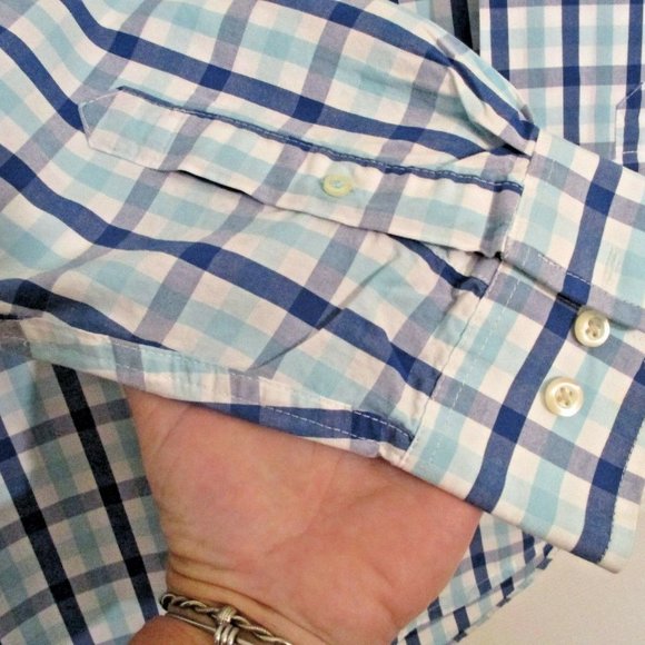 Izod Mens Long Sleeve Oxford sz L Blue Plaid Button Down - Picture 4 of 10
